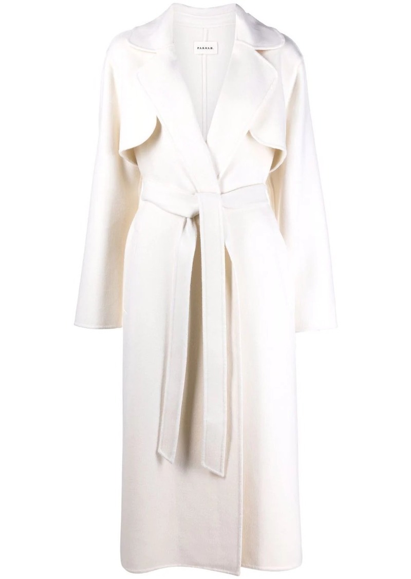 belted-waist wool trench coat