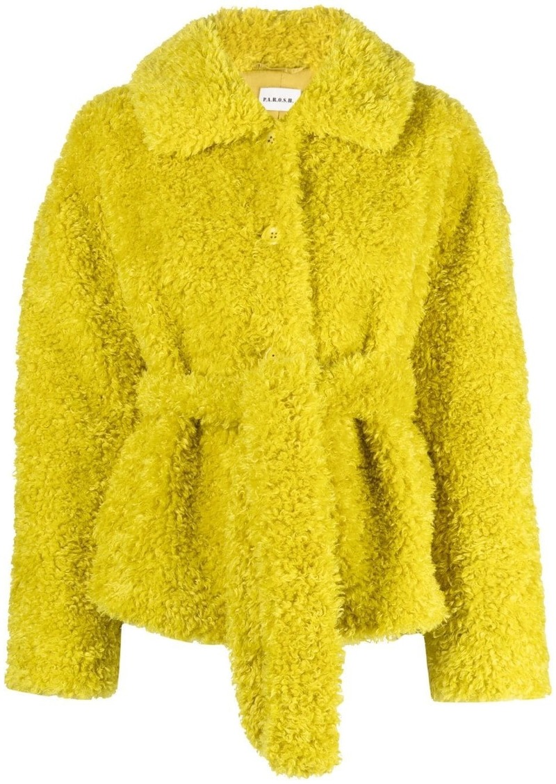 P.A.R.O.S.H. faux-shearling long-sleeve belted jacket