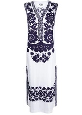 P.A.R.O.S.H. floral-embroidered V-neck silk dress