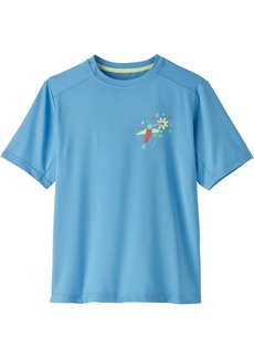 Patagonia Boys' Capilene Cool Silkweight T-Shirt, Medium, Lollipop Petals/Lago Blue