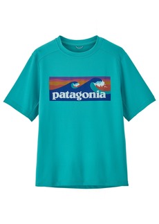 Patagonia Kids' Capilene Cool Silkweight T-Shirt, Boys', Small, Boardrt Logo/Subtidal Ble
