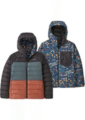 Patagonia Youth Reversible Down Sweater Hooded Jacket, Large, Abstract Penguin/Blay Ble