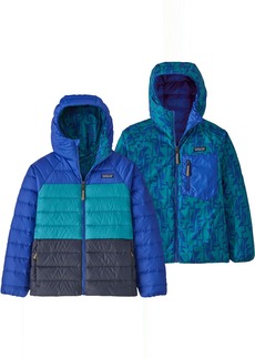 Patagonia Youth Reversible Down Sweater Hooded Jacket, Boys', Large, Abstract Penguin/Blay Ble