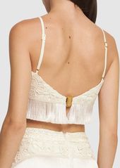 PatBO Crochet Fringed Cropped Top