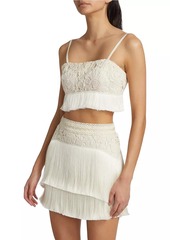 PatBO Crocheted & Fringe Cotton Crop Top