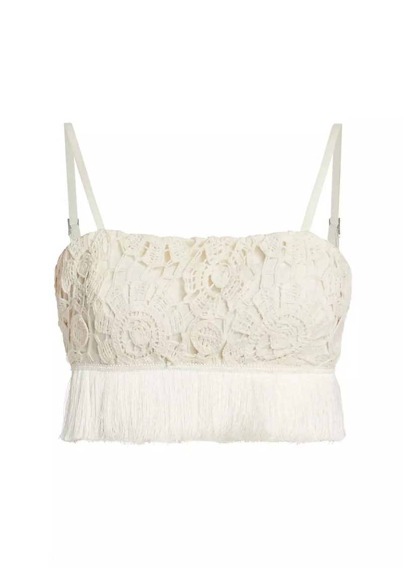 PatBO Crocheted & Fringe Cotton Crop Top
