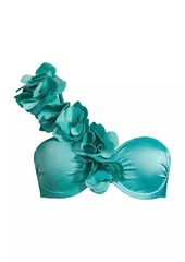 PatBO Flower Appliqué One-Shoulder Bikini Top