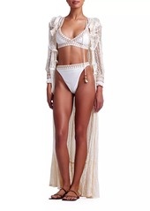 PatBO Jute-Trimmed Lace Cover-Up Robe