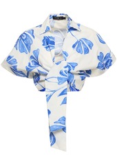 PatBO Nightflower Self-tie Cropped Cotton Top