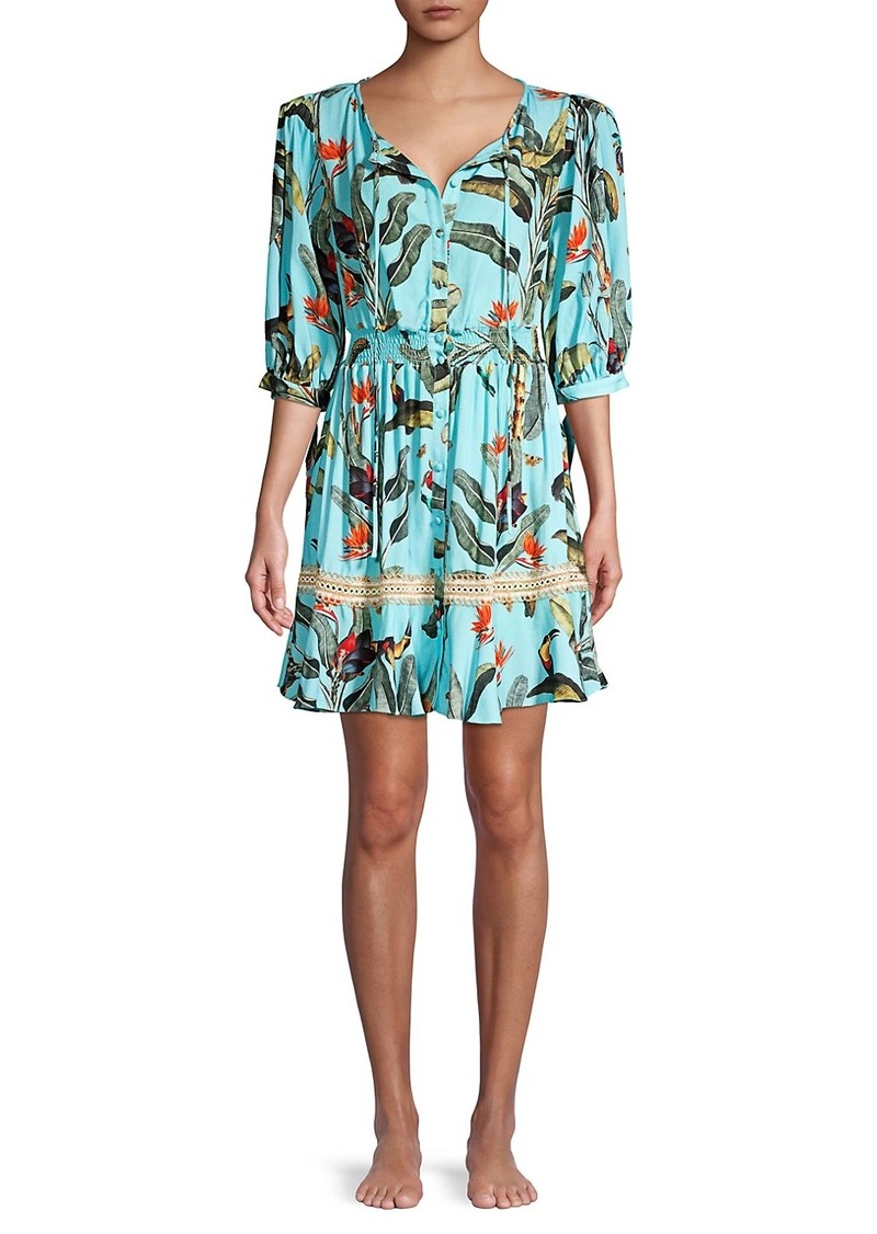 Padded Shoulder Tropical Print Shirtdress - 60% Off!