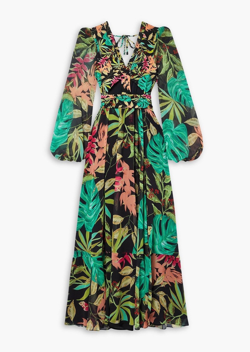 PATBO - Cutout floral-print stretch-jersey and chiffon maxi dress - Black - XS