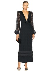 PatBO Crochet Plunge Fringe Trim Maxi Dress