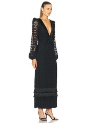 PatBO Crochet Plunge Fringe Trim Maxi Dress