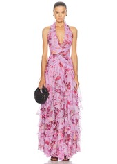 PatBO Floral Haze Stretch Tulle Maxi Dress