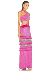 PatBO Halterneck Maxi Dress with Beaded Fringe