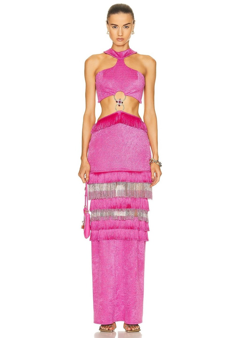 PatBO Halterneck Maxi Dress with Beaded Fringe