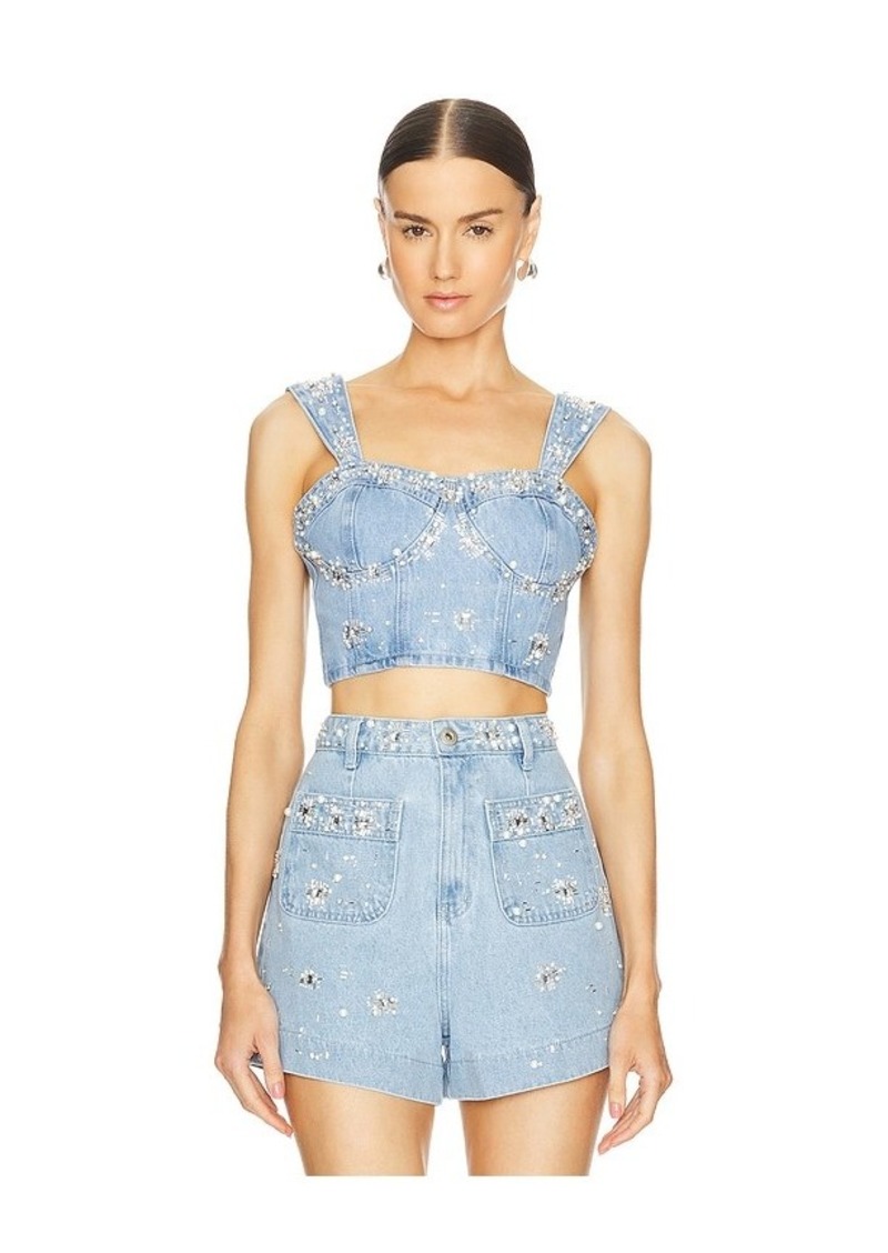 PatBO Hand-Beaded Denim Top