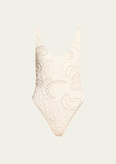 PatBO Hand-Beaded Jacquard Bodysuit