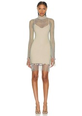 PatBO Hand-beaded Rhinestone Netted Mini Dress