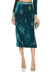 PatBO Hand-Beaded Velvet Midi Skirt