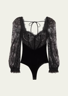 PatBO Lace and Velvet Bodysuit