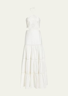 PatBO Lasercut Cotton Poplin Maxi Halter Dress