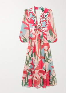 PatBO Rio Cutout Floral-print Stretch-jersey And Chiffon Maxi Dress