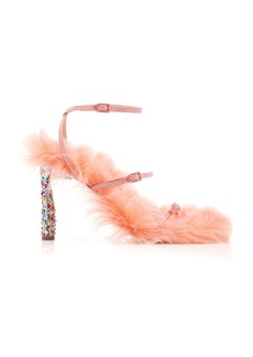 Paul Andrew - Women's Slinky Fluffy Crystal-Embellished Shearling Sandals - Pink - IT 36 - Moda Operandi