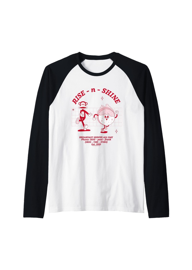 Paul Frank Breakfast Diner Red Julius Monkey Rise N Shine Raglan Baseball Tee