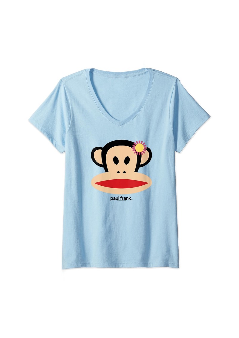 Womens Paul Frank Spring Time Julius Flower Decor Face Portrait V-Neck T-Shirt