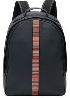 Paul Smith Navy Leather Signature Stripe Backpack