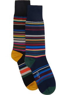 Paul Smith Two-Pack Black & Navy Yodel Stripe Socks