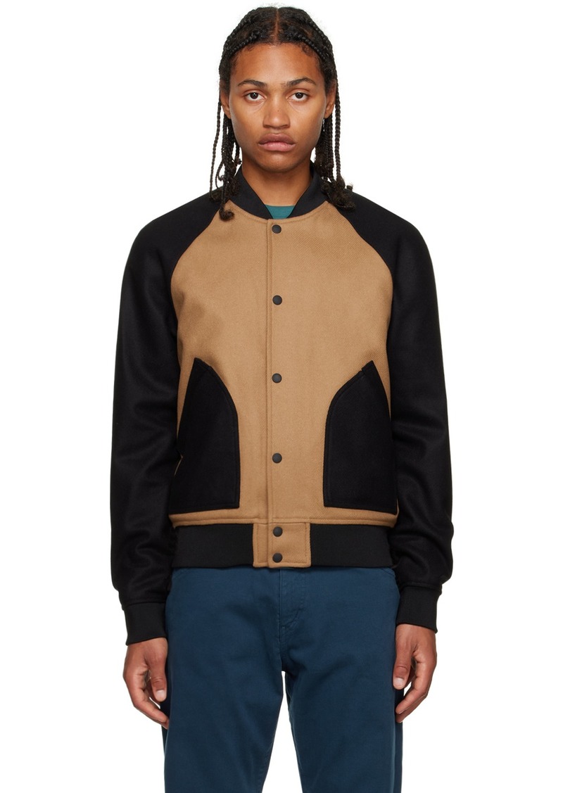 PS by Paul Smith Beige & Black Varsity Bomber Jacket