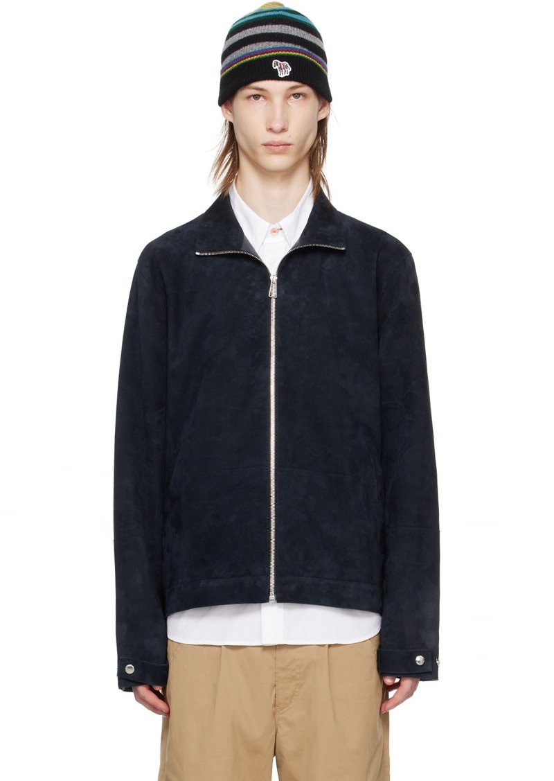 PS by Paul Smith Navy Zip Leather Jacket