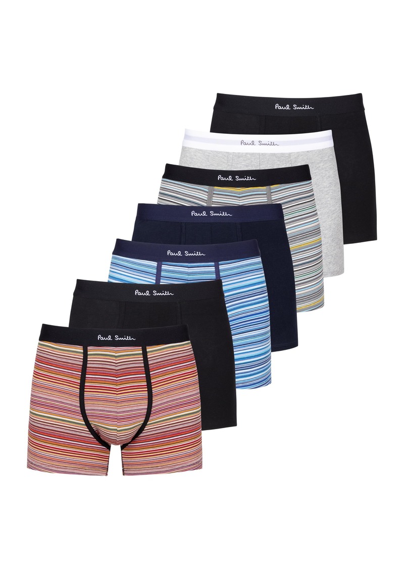 PS Paul Smith Men's Long 'Signature Stripe' Organic-Cotton Boxer Briefs Seven Pack