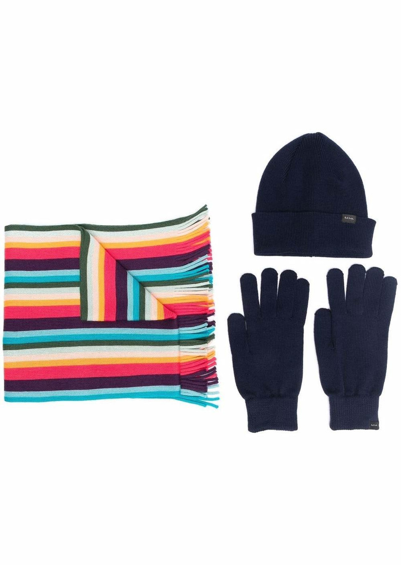 Paul Smith stripe-print beanie set