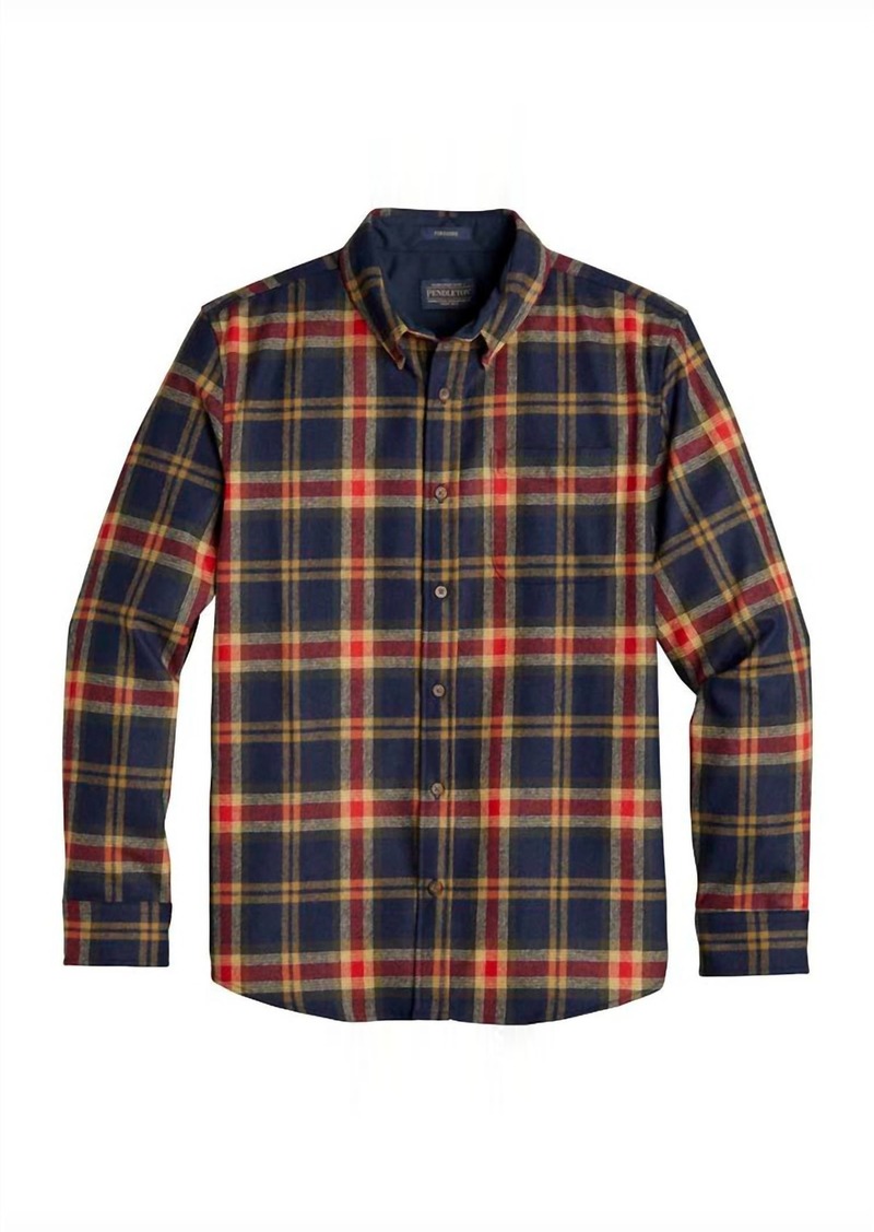 Pendleton Fireside Button Down Shirt In Navy/ Red/ Gold Block Plaid