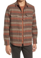 Pendleton Lambswool Blend Twill Snap Button-Up Shirt in Taupe Mix/Brick Stripe at Nordstrom