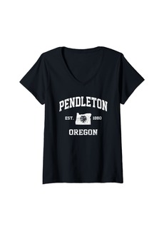 Womens Pendleton Oregon OR vintage State Athletic style V-Neck T-Shirt