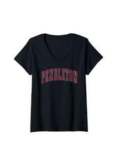 Womens Pendleton Oregon Souvenir College Style Red Text V-Neck T-Shirt