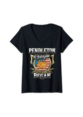 Womens Pendleton Oregon USA Flag 4th Of July V-Neck T-Shirt