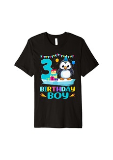 3rd Birthday Penguin 3 Year Old Birthday Boy Party Premium T-Shirt