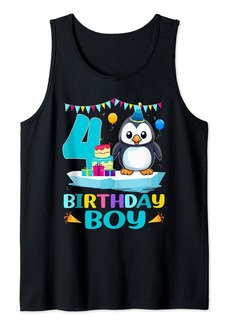 4th Birthday Penguin 4 Year Old Birthday Boy Party Tank Top