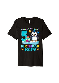 5th Birthday Penguin 5 Year Old Birthday Boy Party Premium T-Shirt