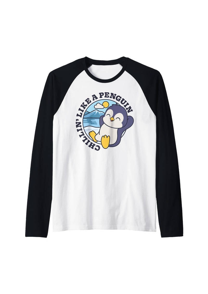 Chillin' Like A Penguin Funny Men Women Boys Girls Cute Bird Raglan Baseball Tee