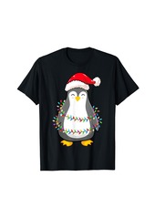 Christmas Lights Penguin Wearing Xmas Hat - Penguin Lover T-Shirt