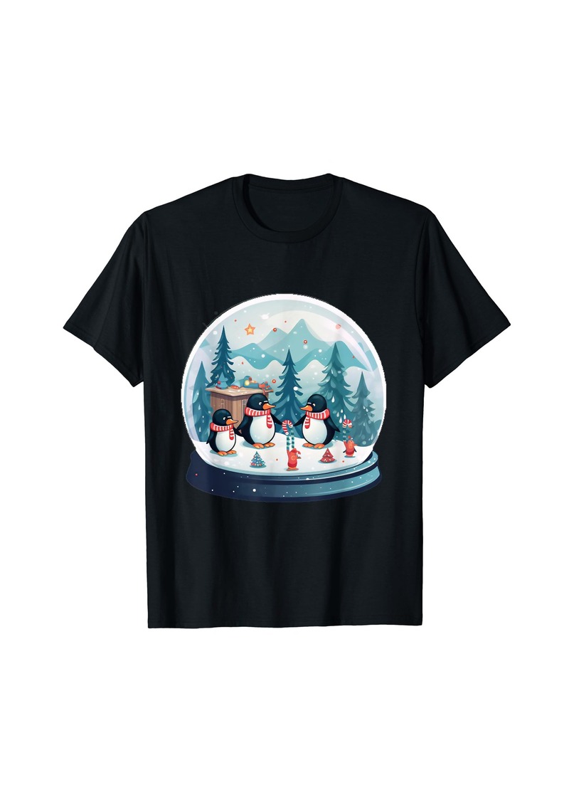 Christmas Penguin Snow Globe Scene Family Holiday Xmas T-Shirt