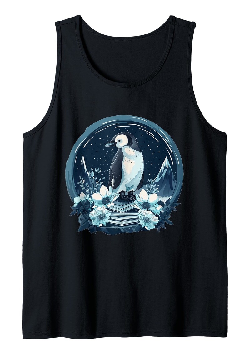 Cool Penguin Aesthetic Books Flowers Penguin Lover Tank Top