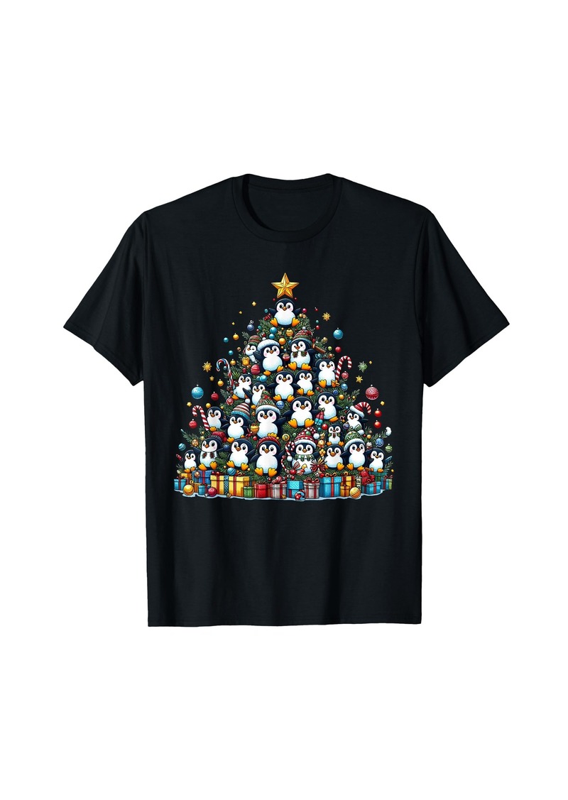 Cute Penguin Christmas Tree Womens Mens Kids Funny T-Shirt