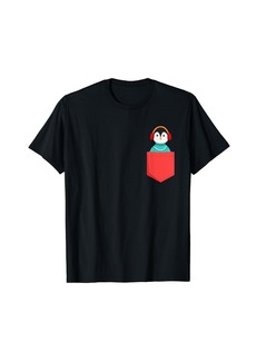 Cute Penguin Inside The Pocket Men Women T-Shirt